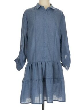 Chambray Blue Button-Front Tiered Tunic Dress Small Long Sleeve NWT Livestitch